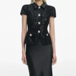 Black Sequin Boucle Satin Maxi Dress - Image 2