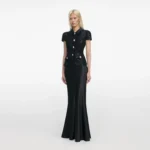 Black Sequin Boucle Satin Maxi Dress - Image 3