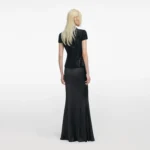Black Sequin Boucle Satin Maxi Dress - Image 4