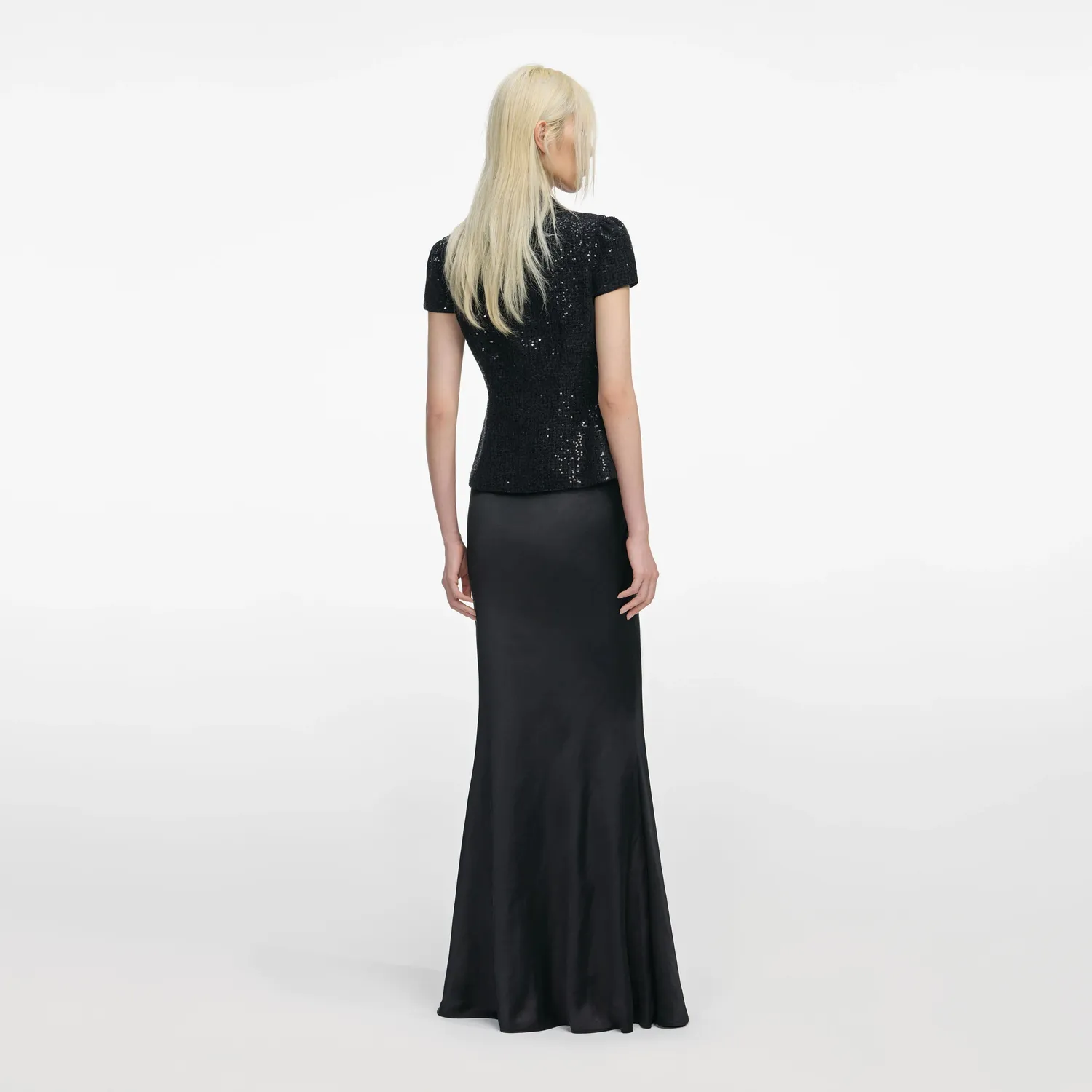Black Sequin Boucle Satin Maxi Dress (4) Black Sequin Boucle Satin Maxi Dress - Image 4