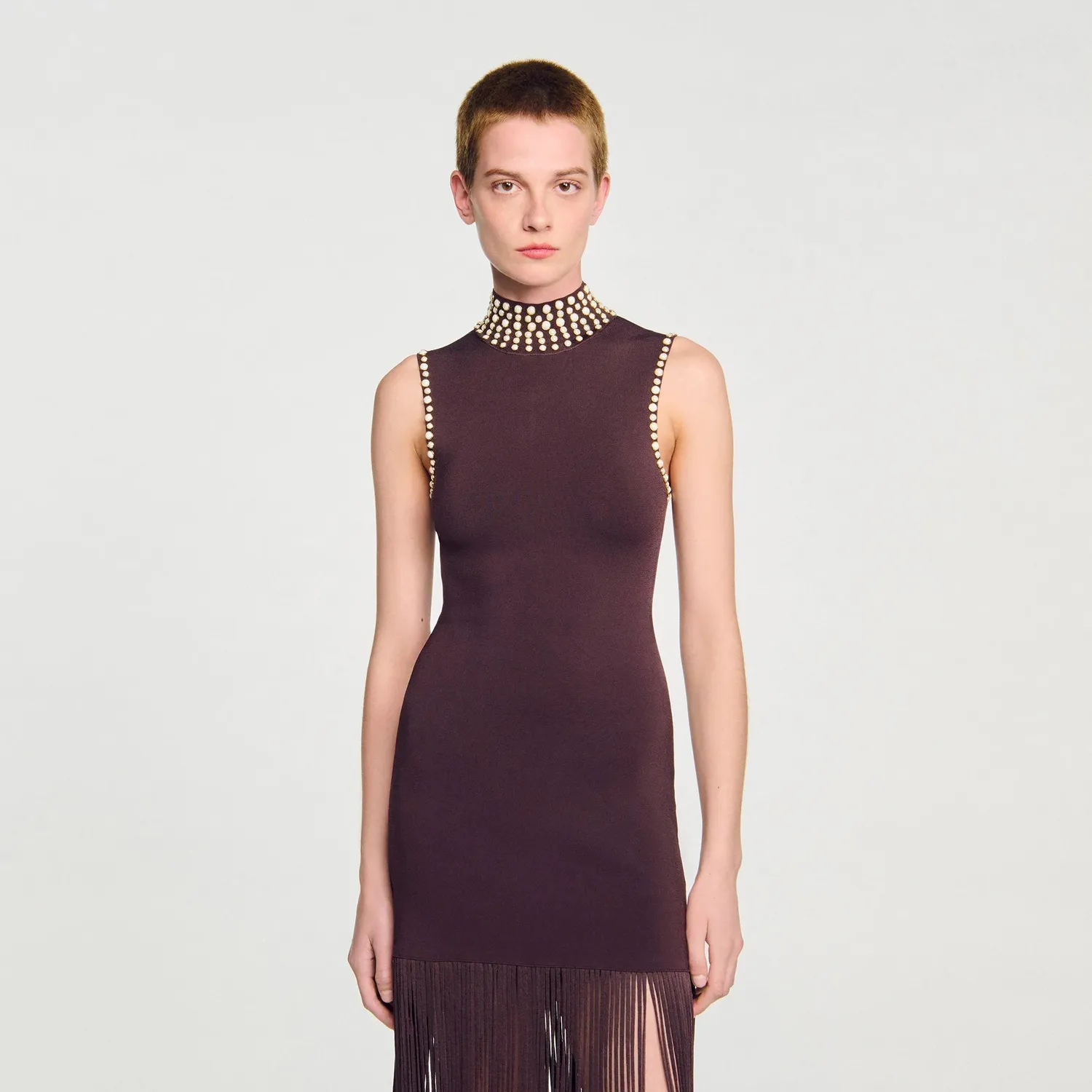 Cleopatre Fringed Knit Maxi Dress Brown (1) Cleopatre Fringed Knit Maxi Dress Brown - Image 1