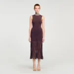 Cleopatre Fringed Knit Maxi Dress Brown - Image 3