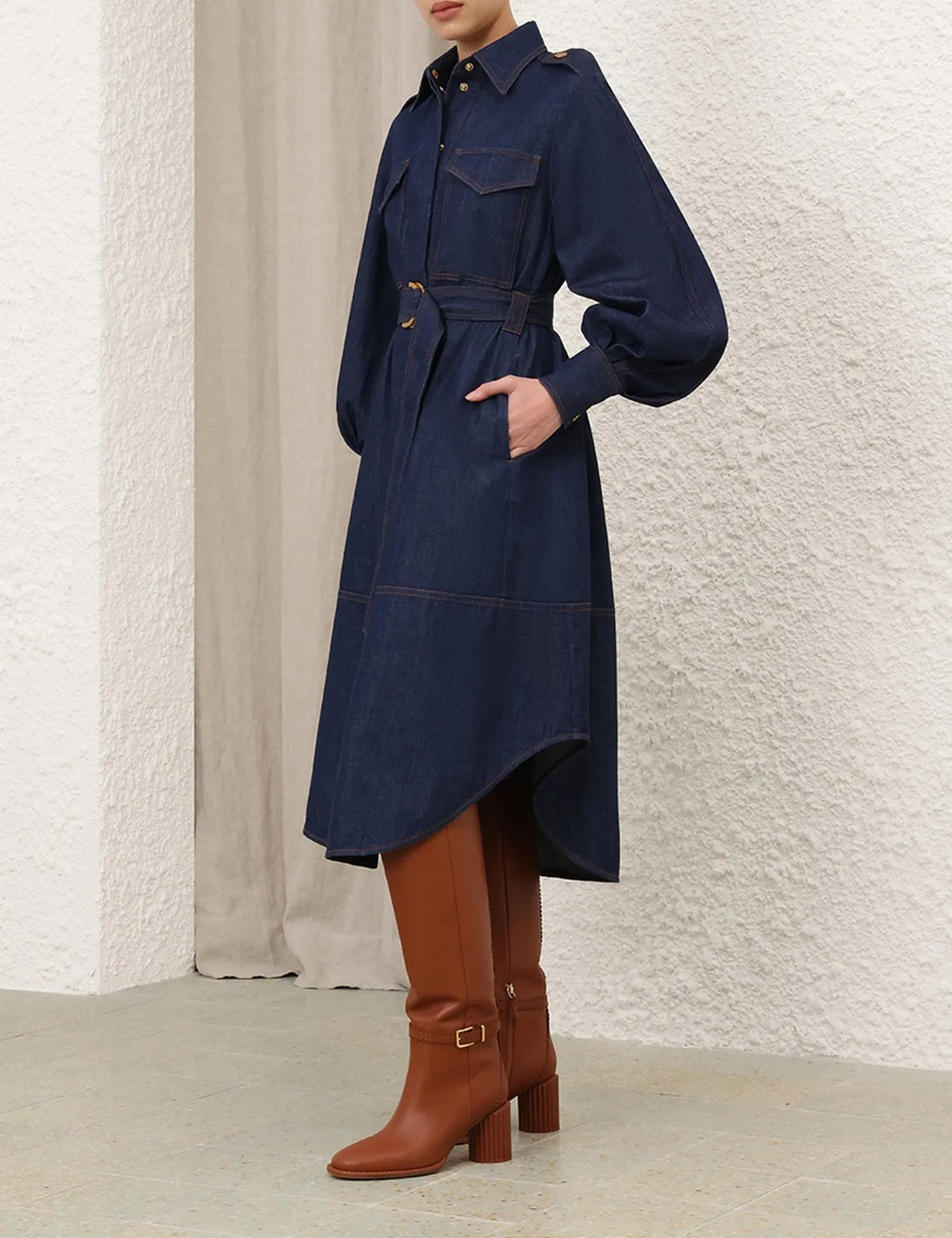 Denim Cargo Midi Dress (5) Denim Cargo Midi Dress - Image 5