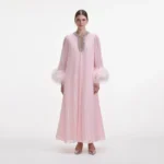 Pink Chiffon Feather Midi Dress