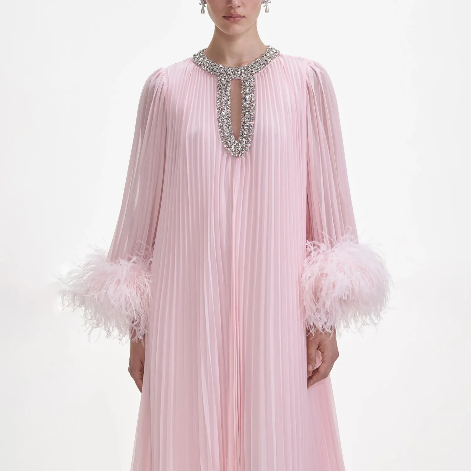 Pink Chiffon Feather Midi Dress (2) Pink Chiffon Feather Midi Dress - Image 2