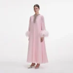 Pink Chiffon Feather Midi Dress - Image 4