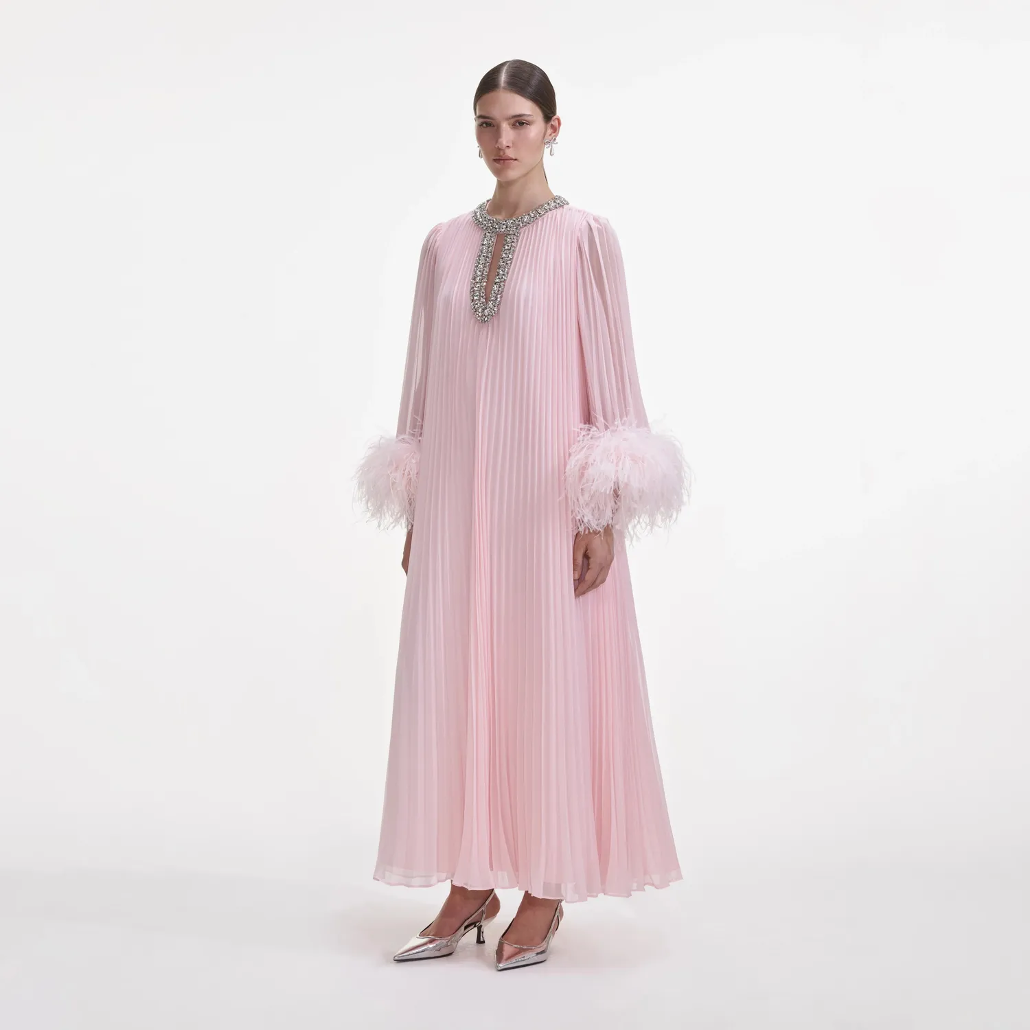 Pink Chiffon Feather Midi Dress (3) Pink Chiffon Feather Midi Dress - Image 4