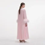 Pink Chiffon Feather Midi Dress - Image 5