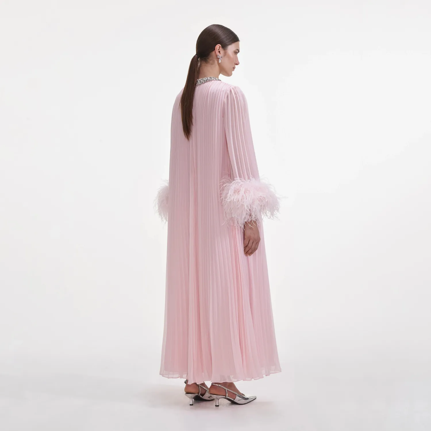 Pink Chiffon Feather Midi Dress (4) Pink Chiffon Feather Midi Dress - Image 5
